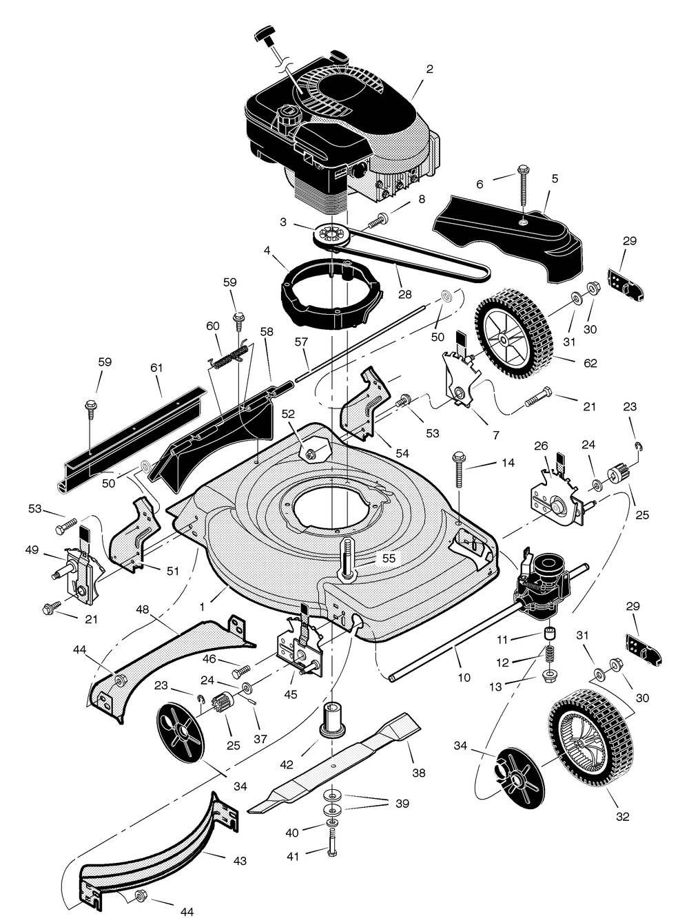 Mower Housing Assembly Diagram and Parts List for 228511X31D 2004 Briggs and Stratton Lawn Mower